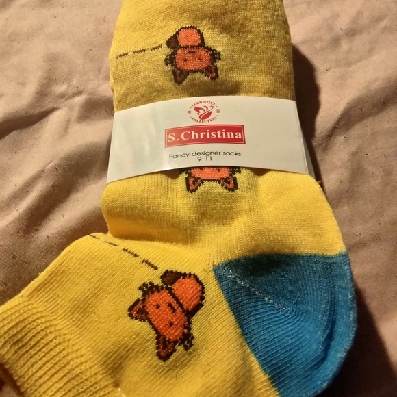 Christina Yellow and Blue Fancy Designer Socks - Picture 1 of 4